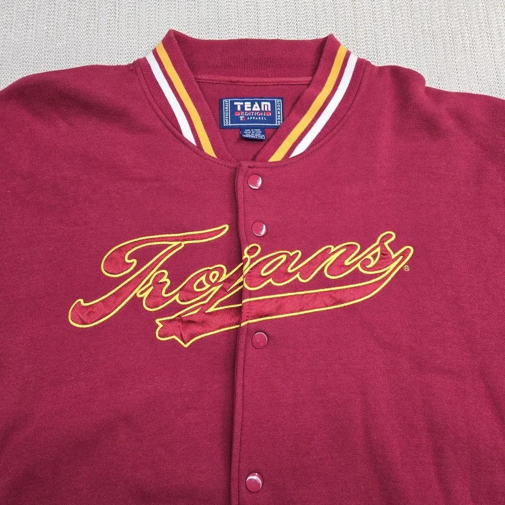 USC Trojans Varsity Jacket Mens 2XL  XXL Red NCAA Football Snap Front Embroider